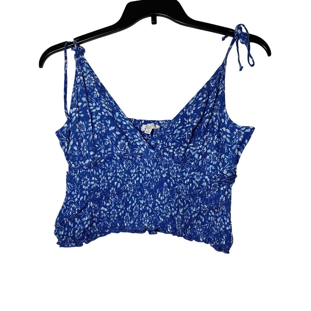 Sons of Peace Blue Floral Smocked Crop‎ Cami Top Womens Medium J1460F01 Rayon